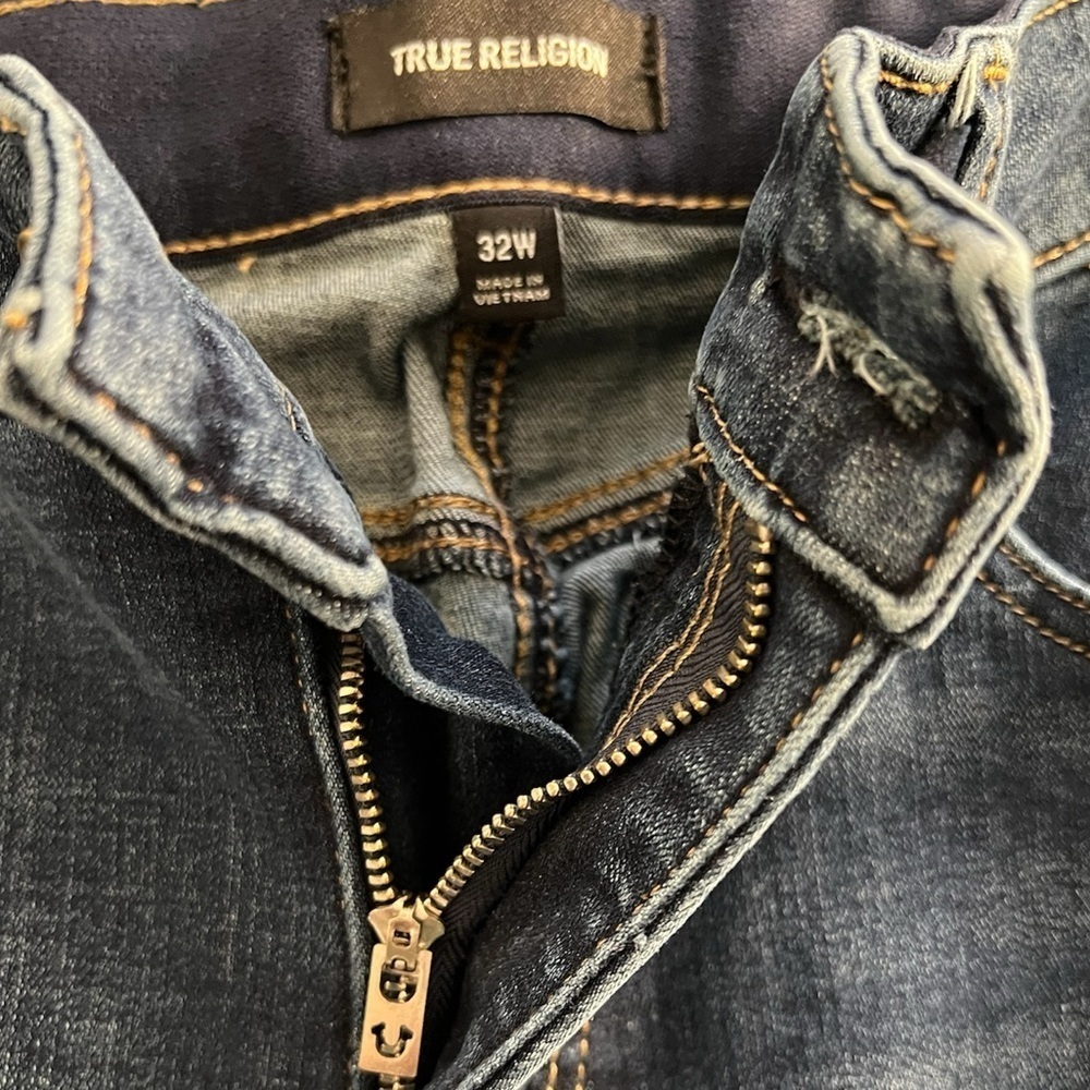 True Religion Mid Rise Skinny Jeans Blue Horse Shoe Pocket Size 32 - Picture 3 of 6